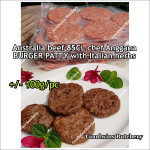 Australia beef mince 85CL Anggana's BURGER PATTY seasoned with Italian herbs ECONOMY THIN frozen price for 500g 5pcs